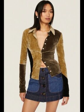 🏛️✨ OPEN YY Paneled Velvet Fitted Shirt | Size 1